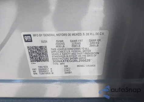 2024 Chevrolet Equinox Awd 2Fl z USA, uszkodzony, nr VIN 3GNAXTEG1RL256629